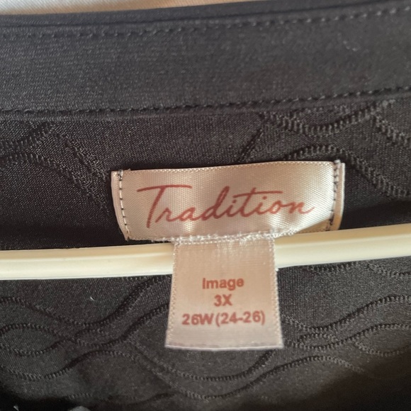 PLUS size tradition 3X black short sleeve top metal detail on neckline - Picture 2 of 4